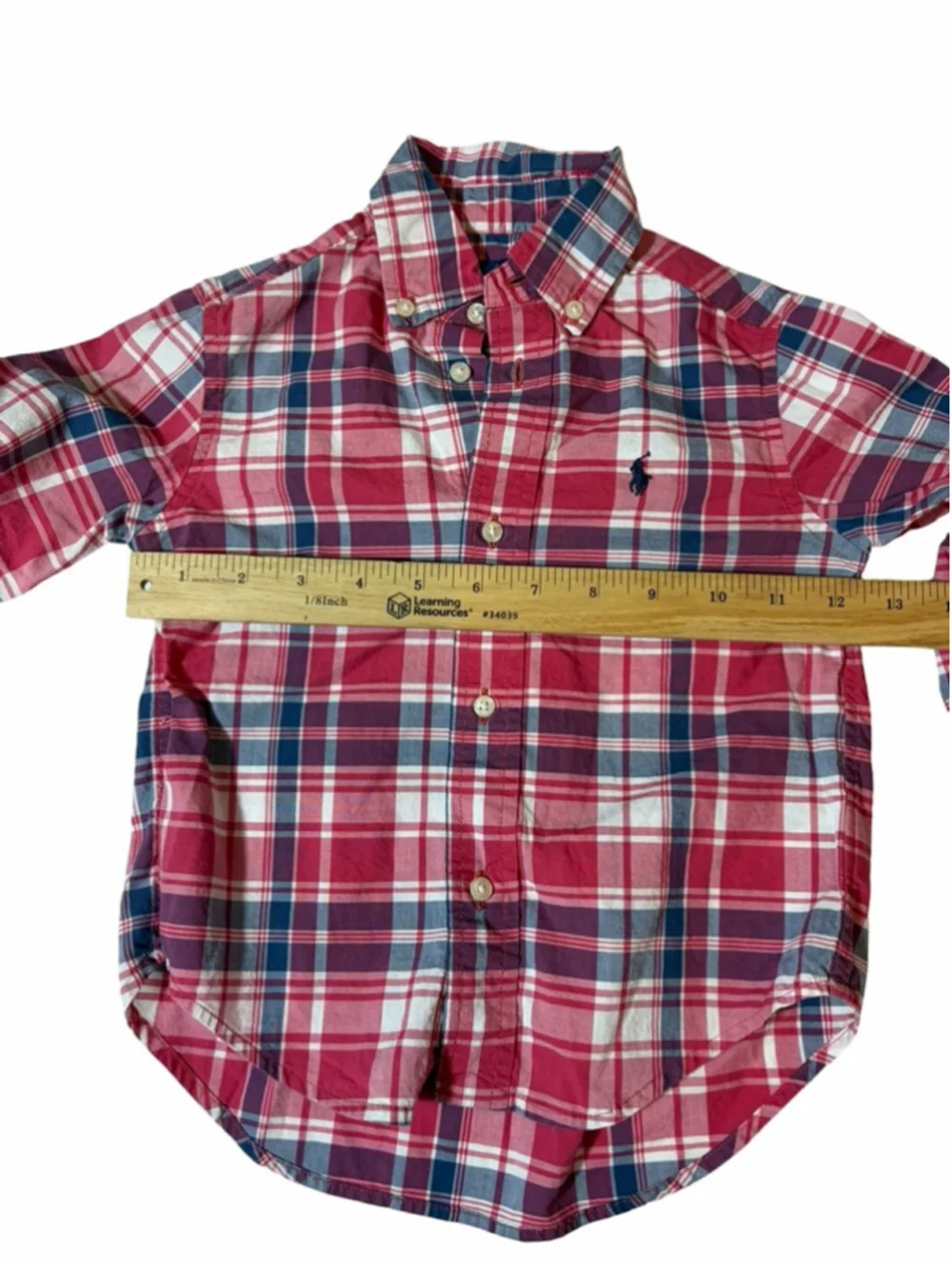 Ralph Lauren Boys Pink Navy Plaid Button Down Shirt 2/2T Natural Stretch